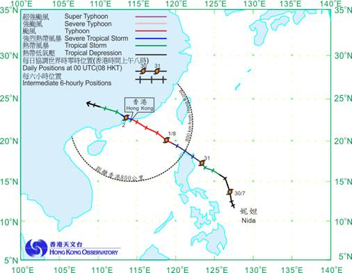 Track of Typhoon Nida: 29 July  3 August 2016